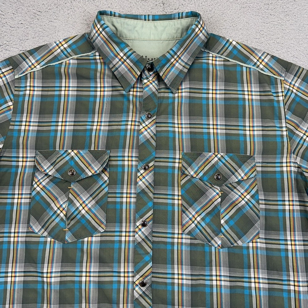 Kuhl Shirt Mens Medium Green Blue Plaid Short Sleeve Snap Front Outdoors